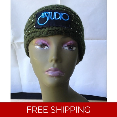 Green Sparkle Woman Winter Headband  W & B Front Logo
